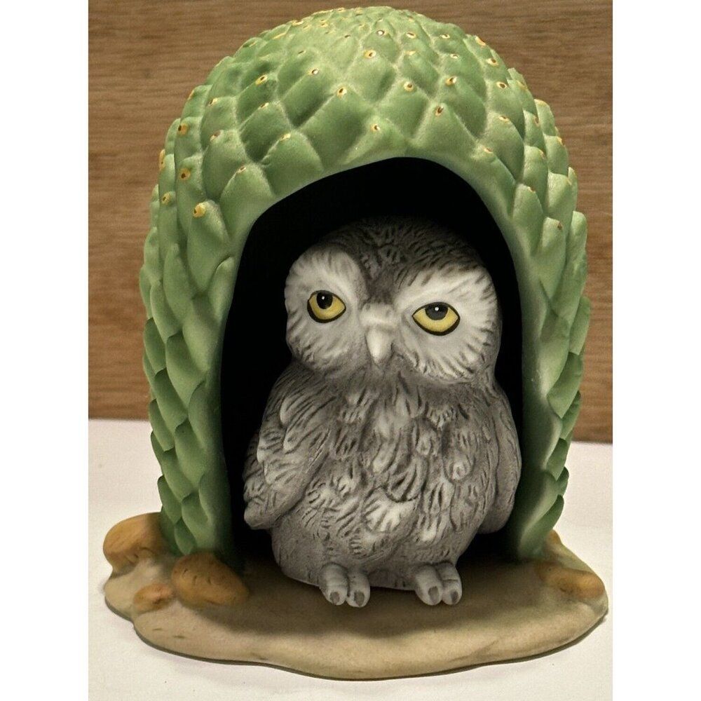 Woodland Surprises Figurine Owl Cactus Jacqueline B Smith 1984 Porcelain